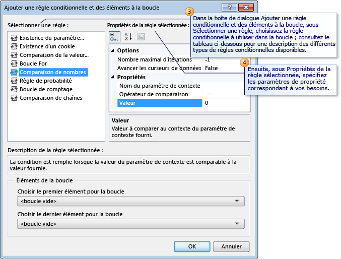 Ajouter une règle conditionnelle et des éléments à une boucle