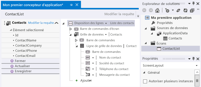 La disposition de l'écran