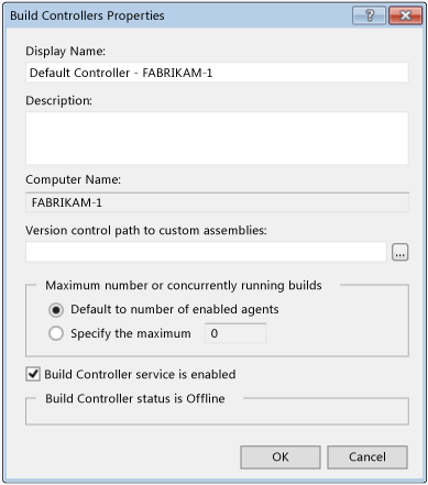 Boîte de dialogue Propriétés du contrôleur de build