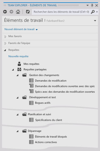 Liste des requêtes partagées dans Team Explorer