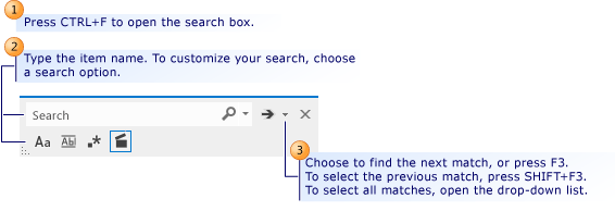 Zone de recherche du graphique de dépendance