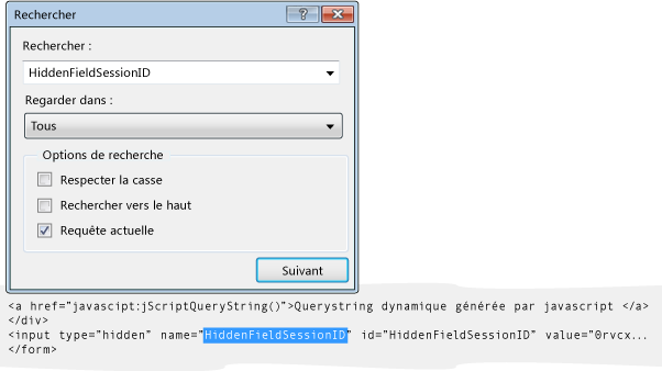 Trouver HiddenFieldSessionID