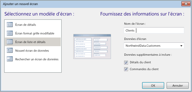 Boîte de dialogue Ajouter un nouvel écran