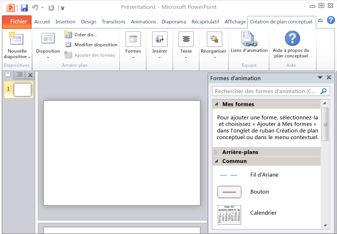 Page de démarrage du plan conceptuel PowerPoint