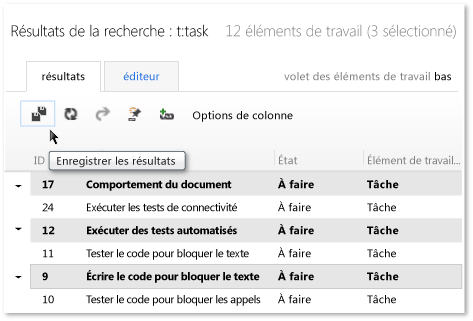 Modifier en bloc les résultats enregistrés (TWA)