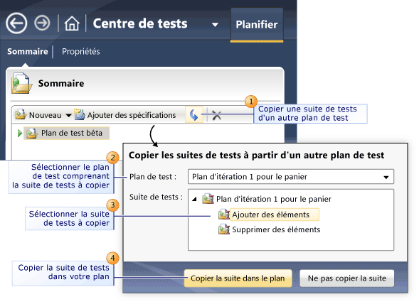 Copier les suites de tests à partir d'un autre plan de test