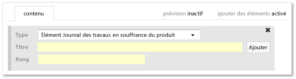 Volet du journal des travaux en souffrance avec le champ Rang ajouté