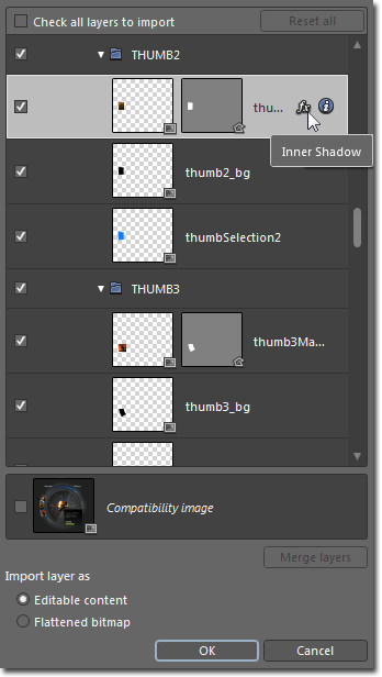 Effets de calque Importer un fichier Adobe Photoshop