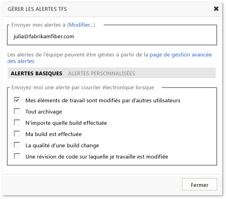 Gérer les alertes TFS