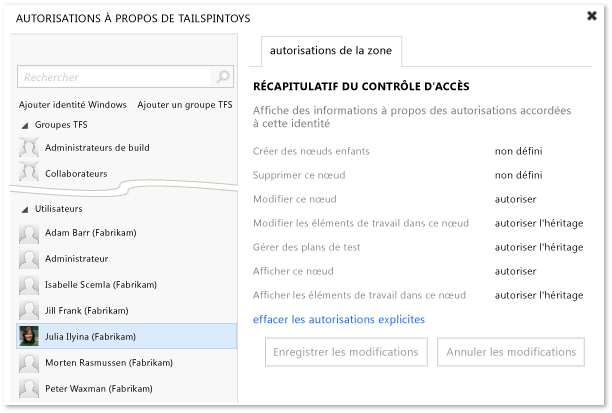 Boîte de dialogue de sécurité des zones