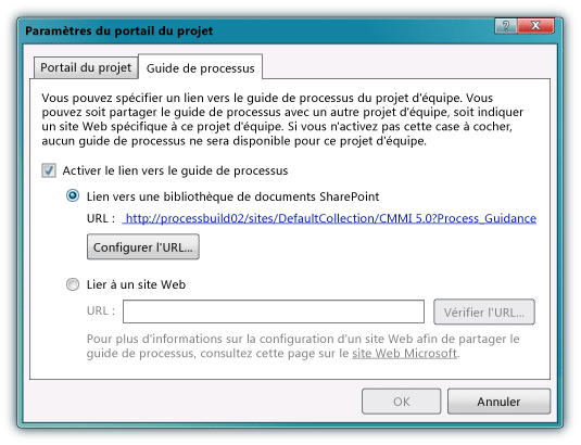 Onglet de boîte de dialogue Guide de processus