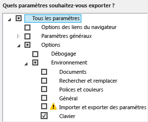 Exporter uniquement les raccourcis clavier personnalisés