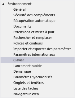 Afficher les raccourcis clavier dans la boîte de dialogue Options