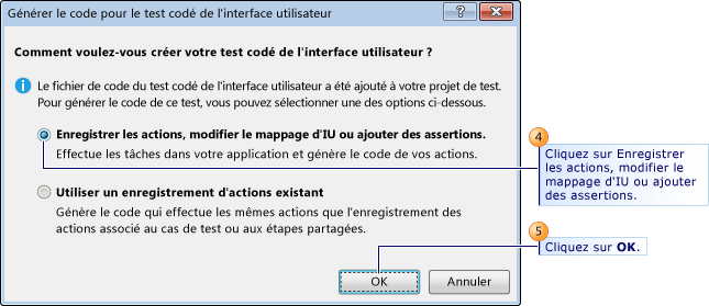 Sélectionner des actions d'enregistrement