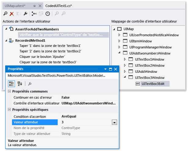 Modifier l'assertion à l'aide de l'éditeur de test codé de l'interface utilisateur