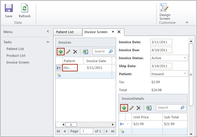 The updated Invoice screen