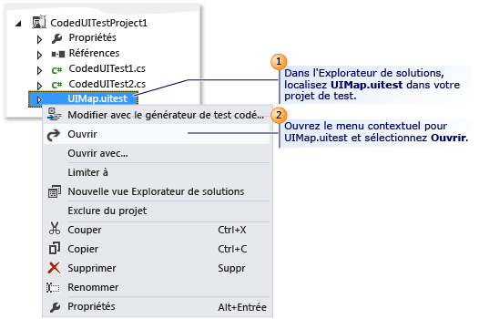 Menu contextuel Édition avec le Générateur de test codé de l'IU