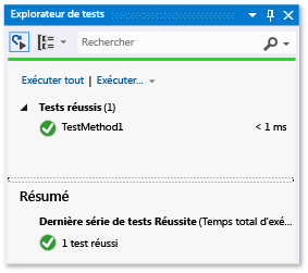 Explorateur de tests unitaires avec un test réussi