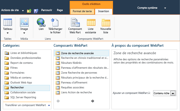 Éléments web SharePoint