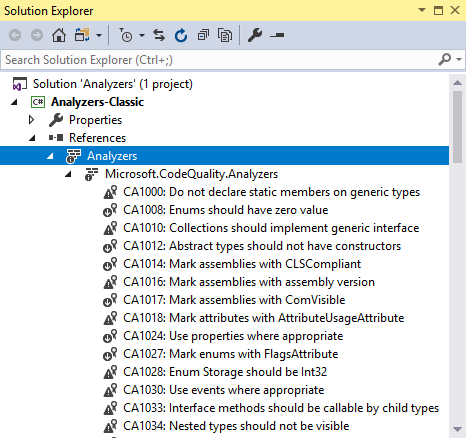 Analyzers node in Solution Explorer