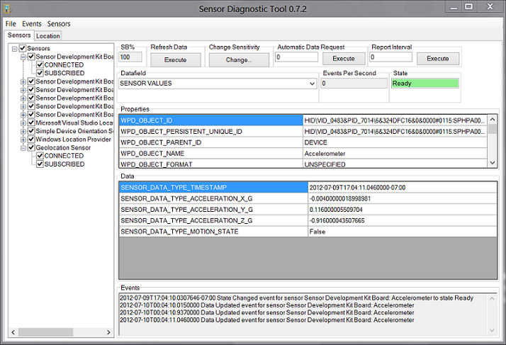 sensor diagnostic tool: capturing accelerometer events.