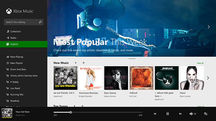 Application Xbox Music avec une chanson en cours de lecture