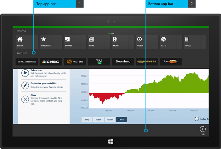 Barres d’application dans l’application Finance