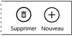 Commandes de la barre de l’application permettant de supprimer et de créer