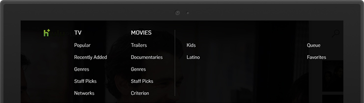 barre de navigation de l’application hulu plus