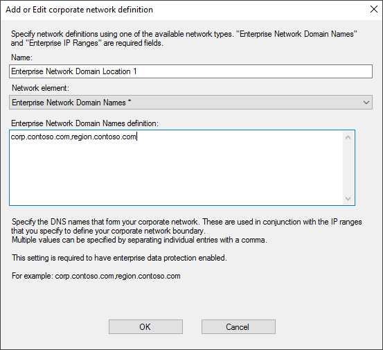 Add or edit corporate network definition box, Add your enterprise network locations.