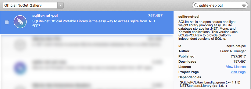 SQLite.NET package NuGet