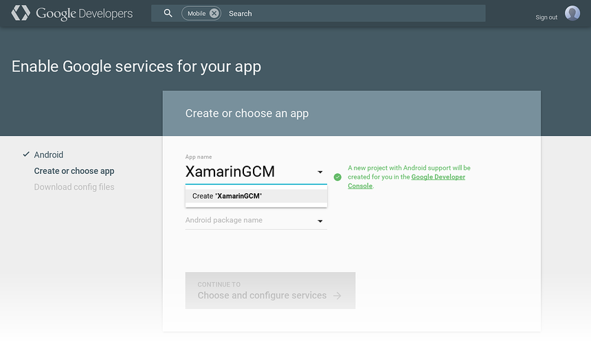 Création d’un projet XamarinGCM