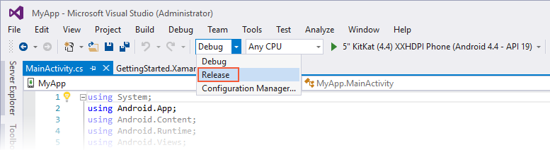 Sélectionnez Configuration de la mise en production