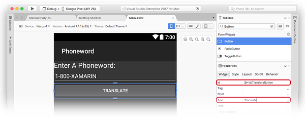 Configuration du bouton Translate