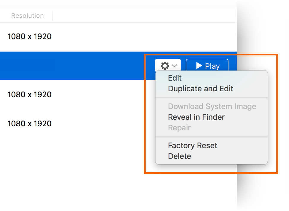 Menu Emplacement des options supplémentaires