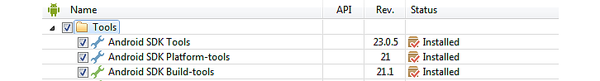 Selecting Android SDK tools in the Android SDK Manager