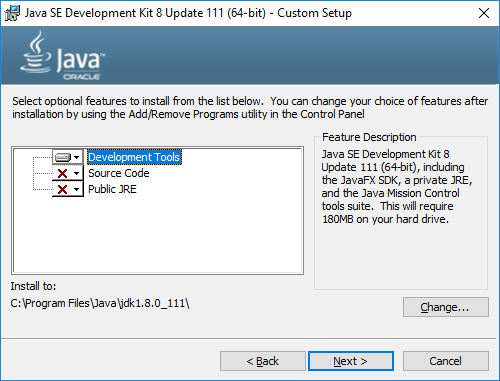 Installation des outils de développement dans le programme d’installation du JDK