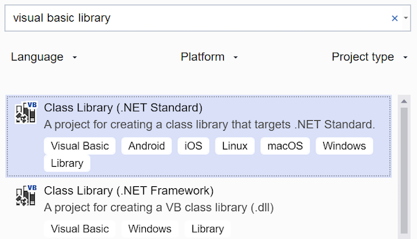 Filtrer pour la bibliothèque Visual Basic