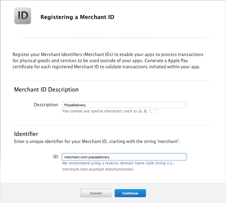 Détails du nouvel ID de marchand