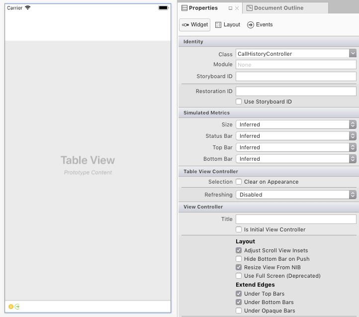 Remplacer la classe du contrôleur de vue de tableau par CallHistoryController