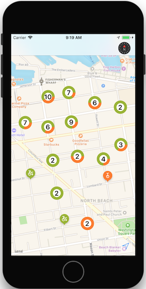 Simulateur montrant les marqueurs en cluster sur la carte