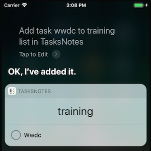 Démonstration de la liste des tâches Siri