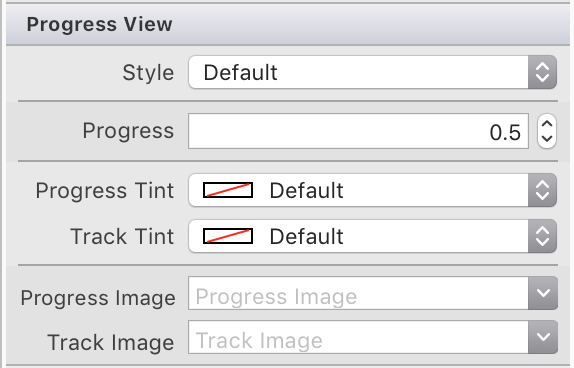 Capture d’écran montrant le panneau Propriétés dans lequel vous pouvez modifier les propriétés Style, Progress, Progress Tint, Track Tint, Progress Image et Track Image.