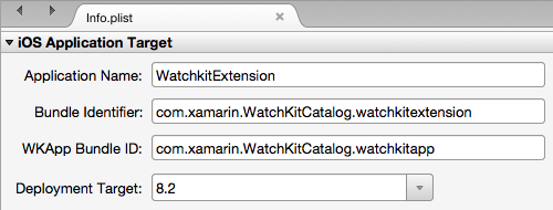 Cette capture d’écran est le fichier Info.plist de l’extension Watch