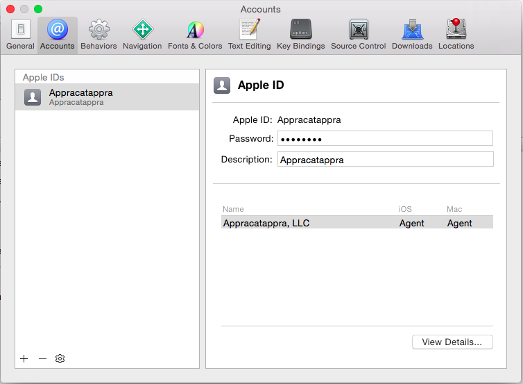 Modification de comptes dans Xcode