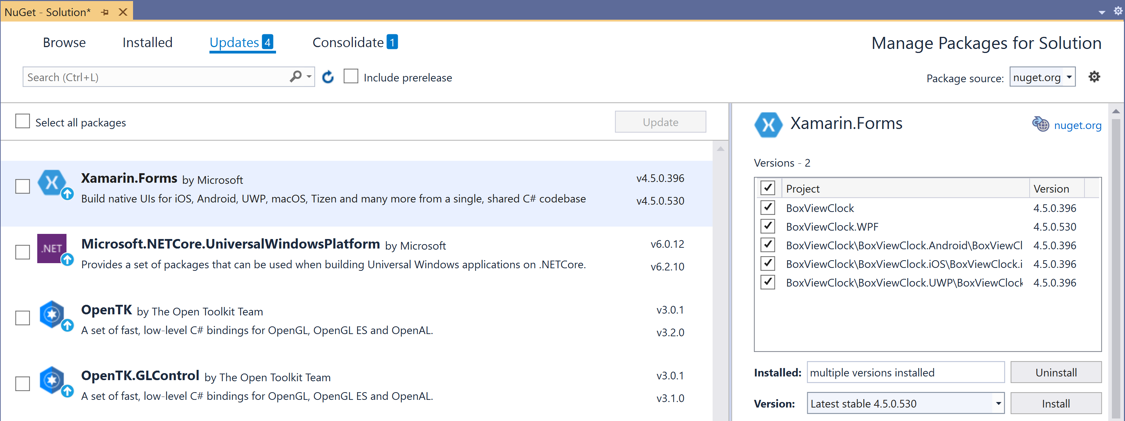 Mettre à jour le package NuGet