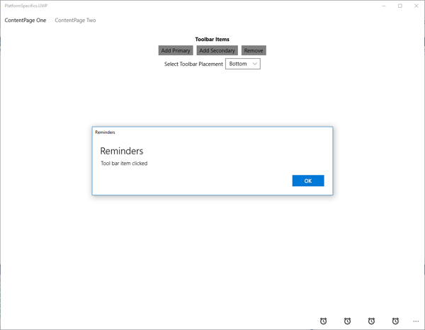 Barre d’outils placement spécifique à la plateforme