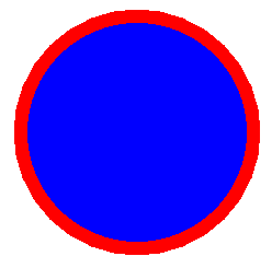 Un cercle bleu plané en rouge