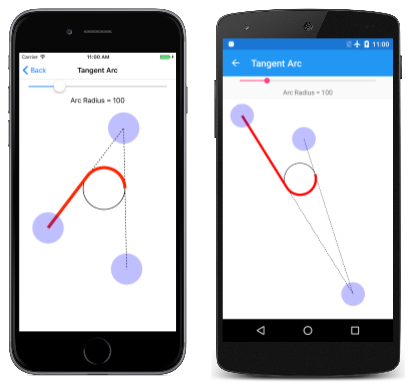 Capture d’écran triple de la page Tangent Arc