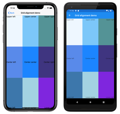 Capture d’écran de l’alignement des cellules dans une grille